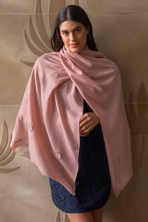 Flower Shower | Embroidered Wool Silk Stole